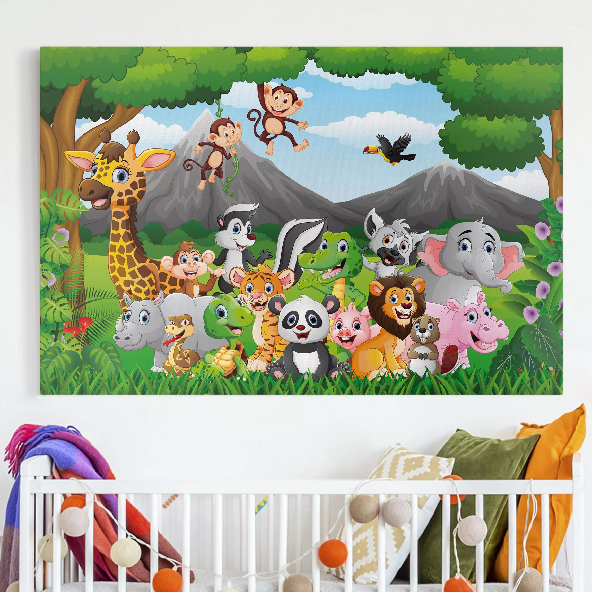 Leinwandbild Kinderzimmer - Querformat Wilde Dschungeltiere günstig online kaufen