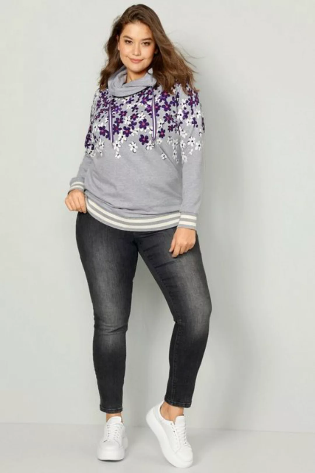 Janet & Joyce Sweatshirt Sweatshirt Regular Fit Blüten-Print Stehkragen günstig online kaufen