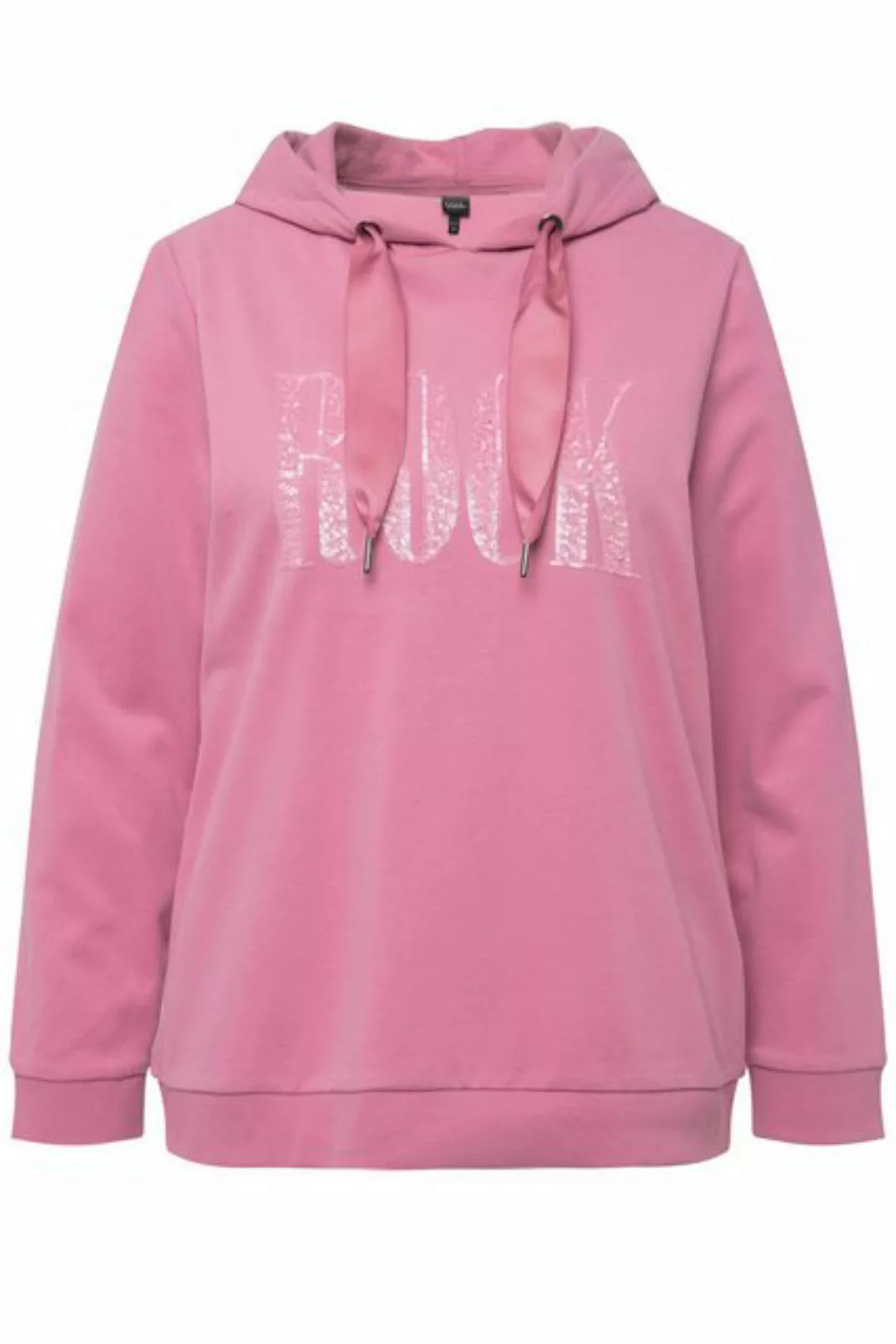 Ulla Popken Sweatshirt Hoodie Pailletten-Schriftzug Langarm Kapuze günstig online kaufen