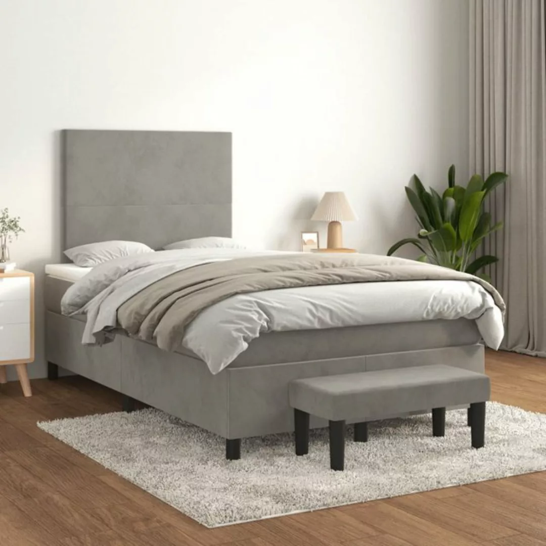 vidaXL Bettgestell Boxspringbett mit Matratze Hellgrau 120x200 cm Samt Bett günstig online kaufen