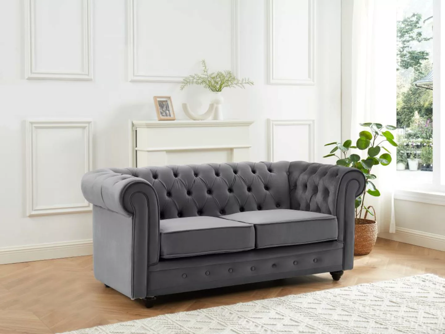 Sofa 2-Sitzer - Samt - Anthrazit - CHESTERFIELD günstig online kaufen