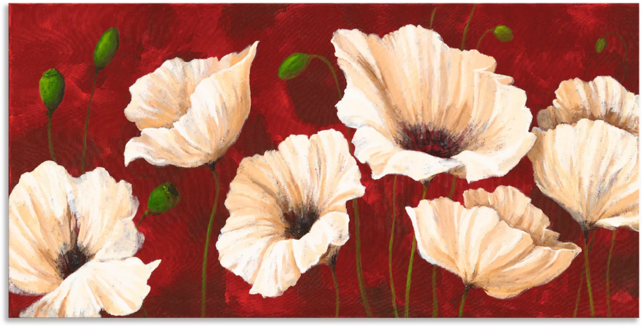 Artland Wandbild "Weiße Mohnblumen vor rot", Blumen, (1 St.) günstig online kaufen