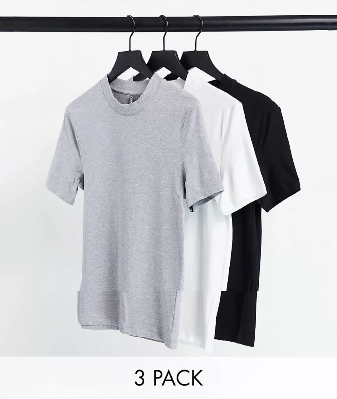 ASOS DESIGN – 3er-Set Muskel-T-Shirts mit Rundhalsausschnitt-Mehrfarbig günstig online kaufen