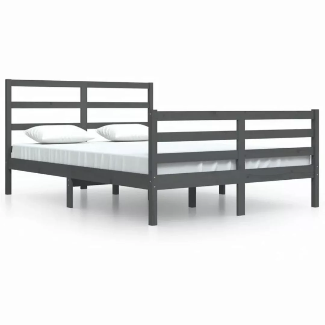 furnicato Bett Massivholzbett Grau Kiefer 140x200 cm günstig online kaufen