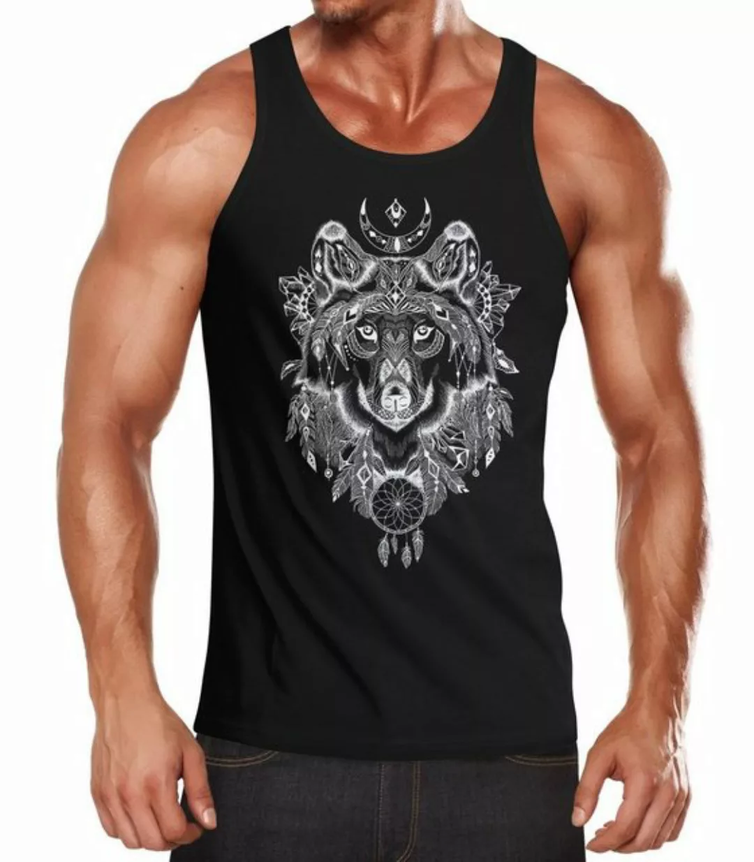 Neverless Tanktop Herren Tank Top Wolf Atzekenmuster Boho Bohamian Atzec An günstig online kaufen