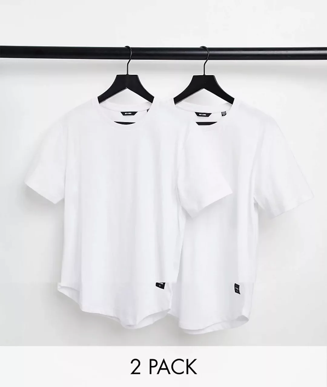 Only & Sons – Longline-Shirt mit abgerundetem Saum in Weiß im 2er-Pack günstig online kaufen