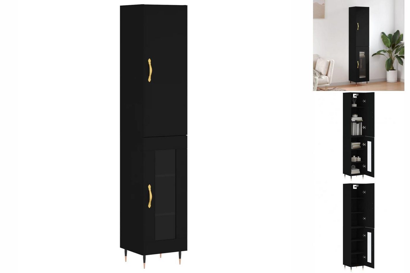 vidaXL Vitrine Vitrine Regal Schrank Highboard Schwarz 34,5x34x180 cm Spanp günstig online kaufen