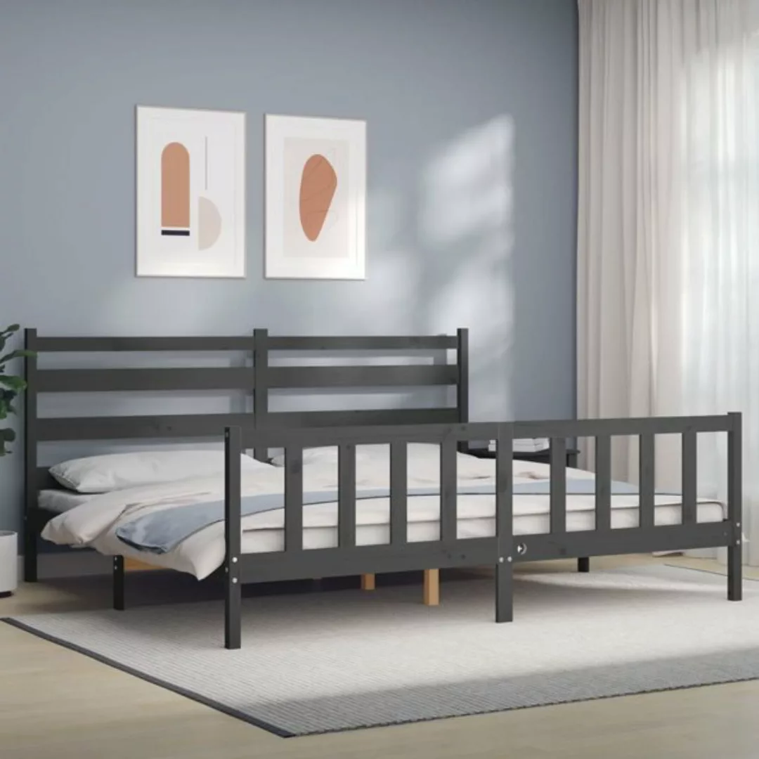 vidaXL Bett Massivholzbett mit Kopfteil Grau 200x200 cm günstig online kaufen