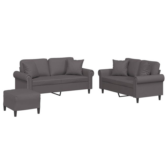 vidaXL Sofa 3-tlg. Sofagarnitur mit Kissen Grau Kunstleder günstig online kaufen