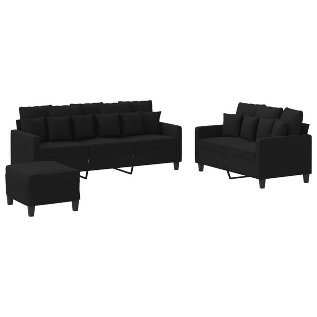 vidaXL Sofa Sofagarnitur Set mit Kissen Stoff, 3-tlg., Schwarz günstig online kaufen