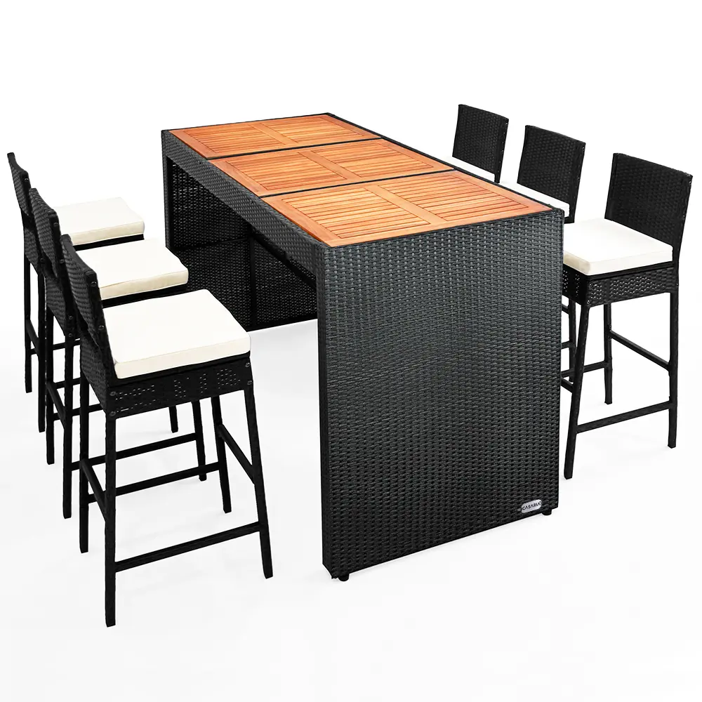 Polyrattan Bar-Set 7-tlg Akazienholz inkl. Sitzauflagen günstig online kaufen