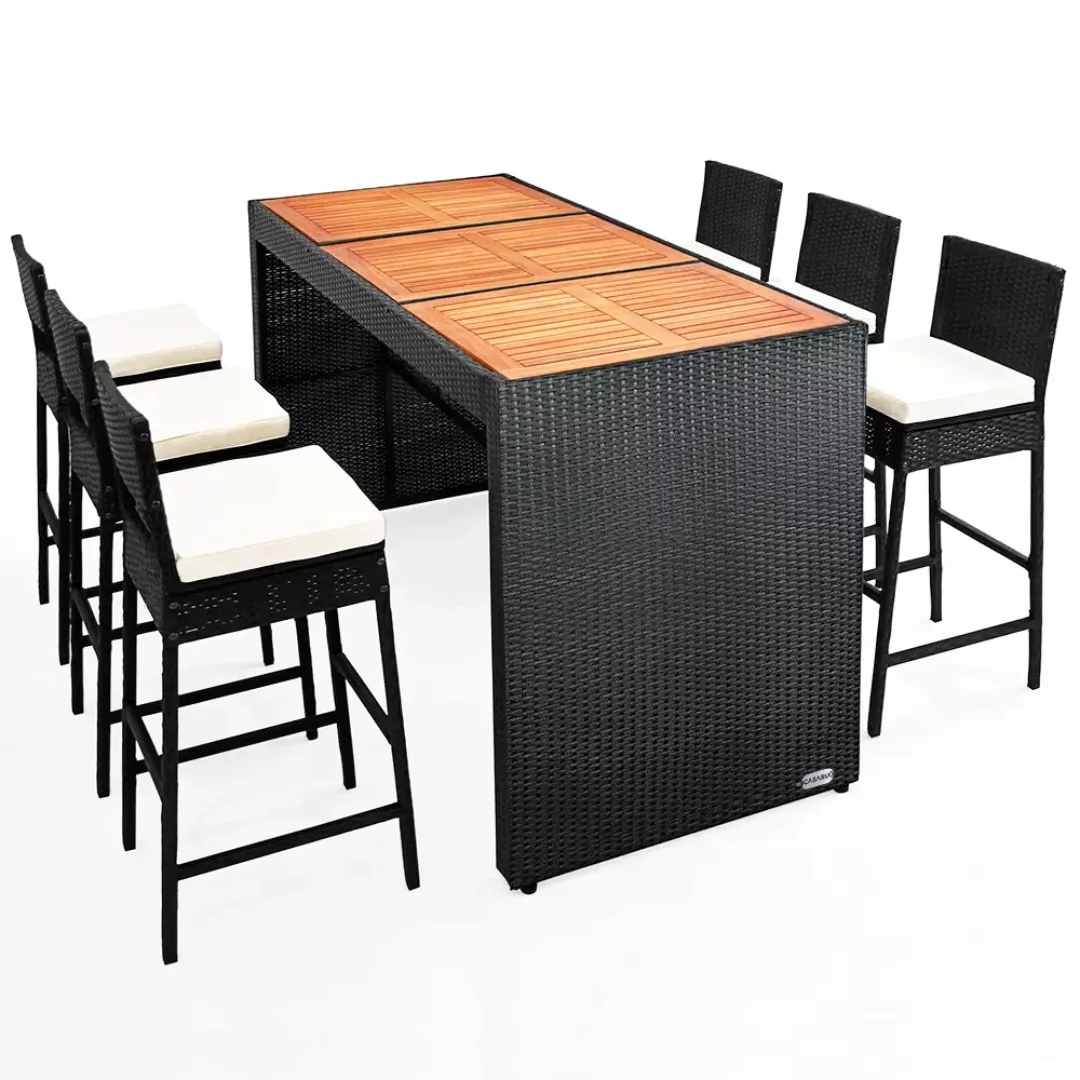 Polyrattan Bar-Set 7-tlg Akazienholz inkl Sitzauflagen günstig online kaufen