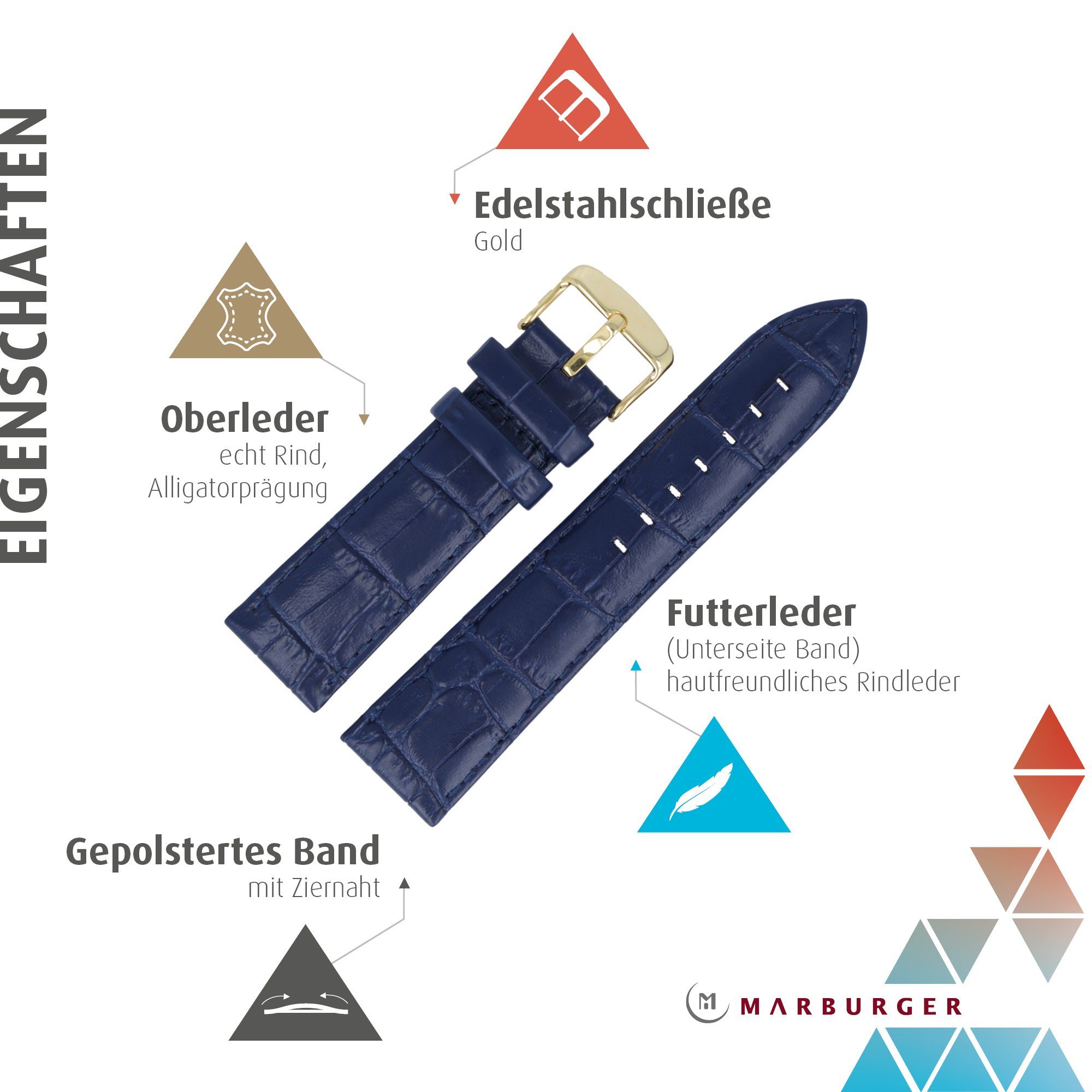 MARBURGER Uhrenarmband 28mm Leder Alligator Prägung günstig online kaufen