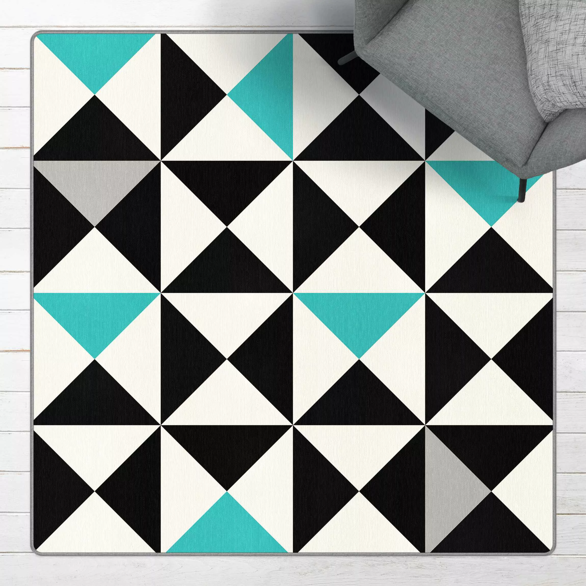 Teppich Geometrisches Muster große Dreiecke Farbakzent Türkis günstig online kaufen