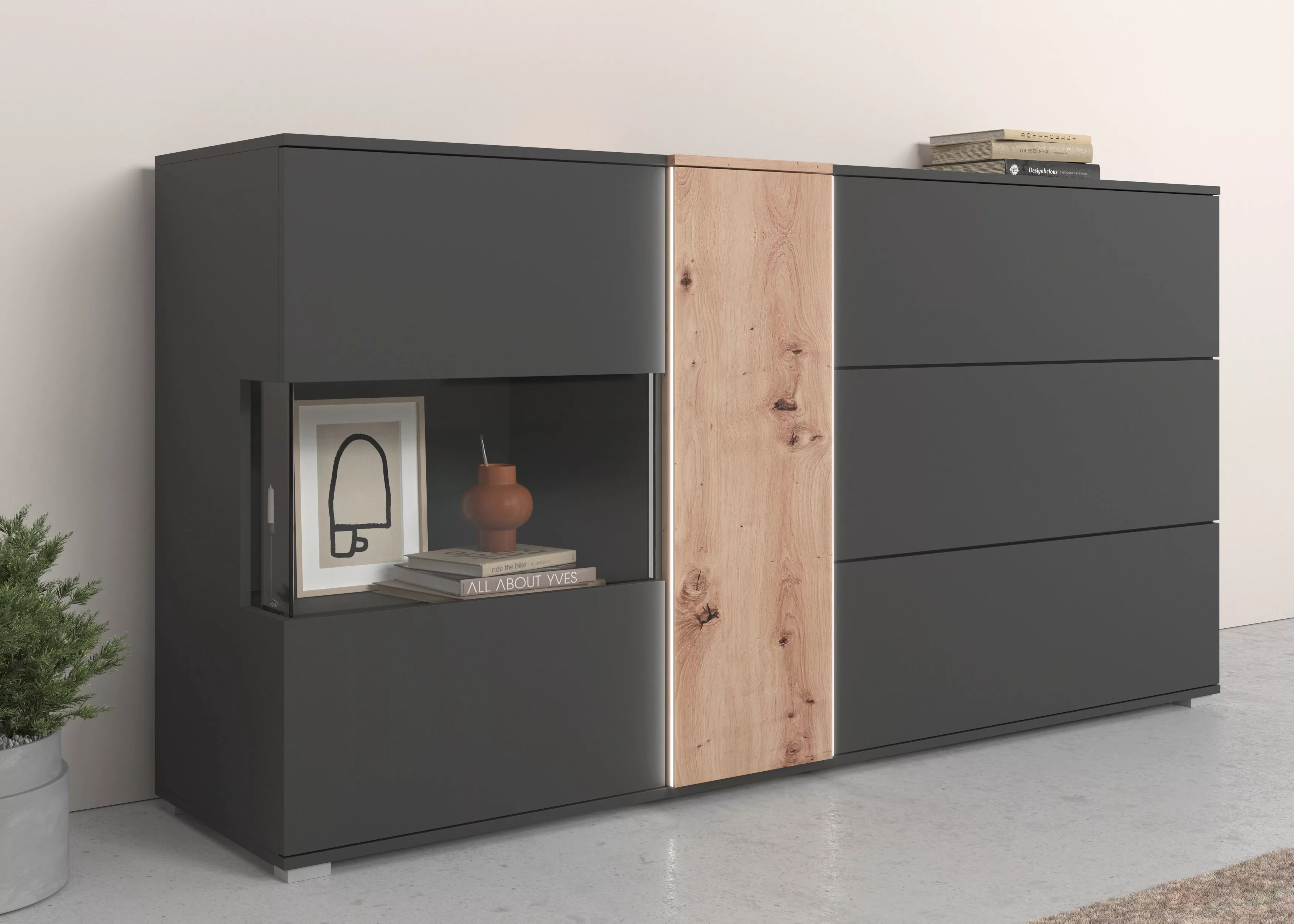 COTTA Sideboard "Montana", Breite 185 cm, inkl. LED-Beleuchtung, mit Push-T günstig online kaufen