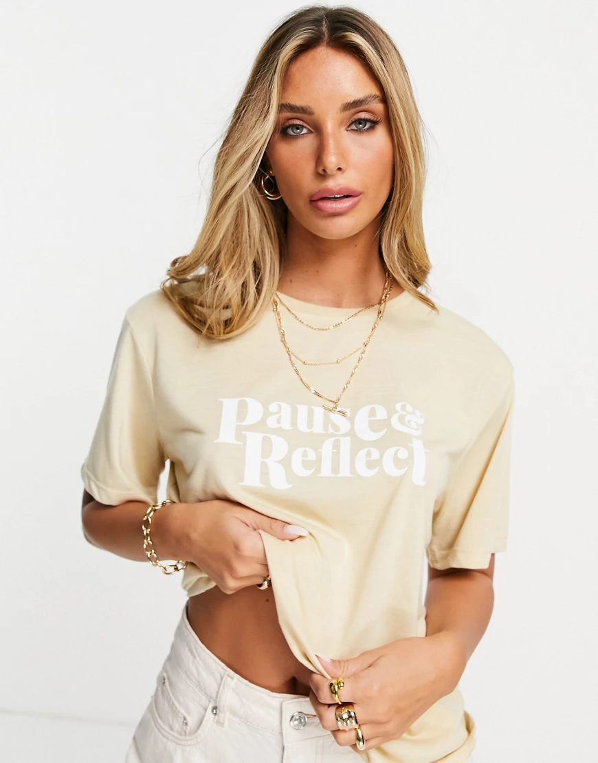 Neon Rose – Locker geschnittenes T-Shirt mit „Pause“-Slogan-Neutral günstig online kaufen