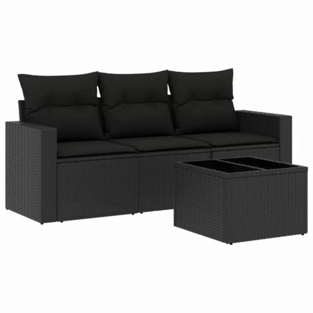 vidaXL Loungesofa 4-tlg. Garten-Sofagarnitur mit Kissen Schwarz Poly Rattan günstig online kaufen