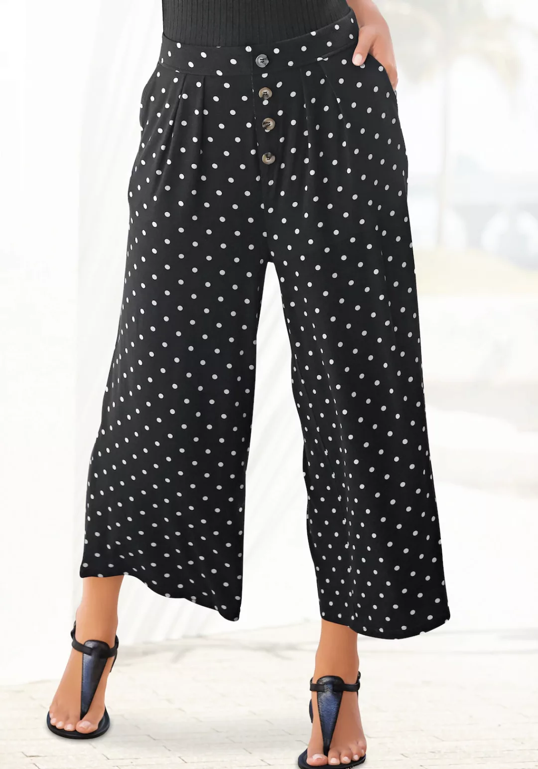 LASCANA Culotte mit Punktedruck und Taschen, elatischer Bund, 7/8-Hose, Jer günstig online kaufen