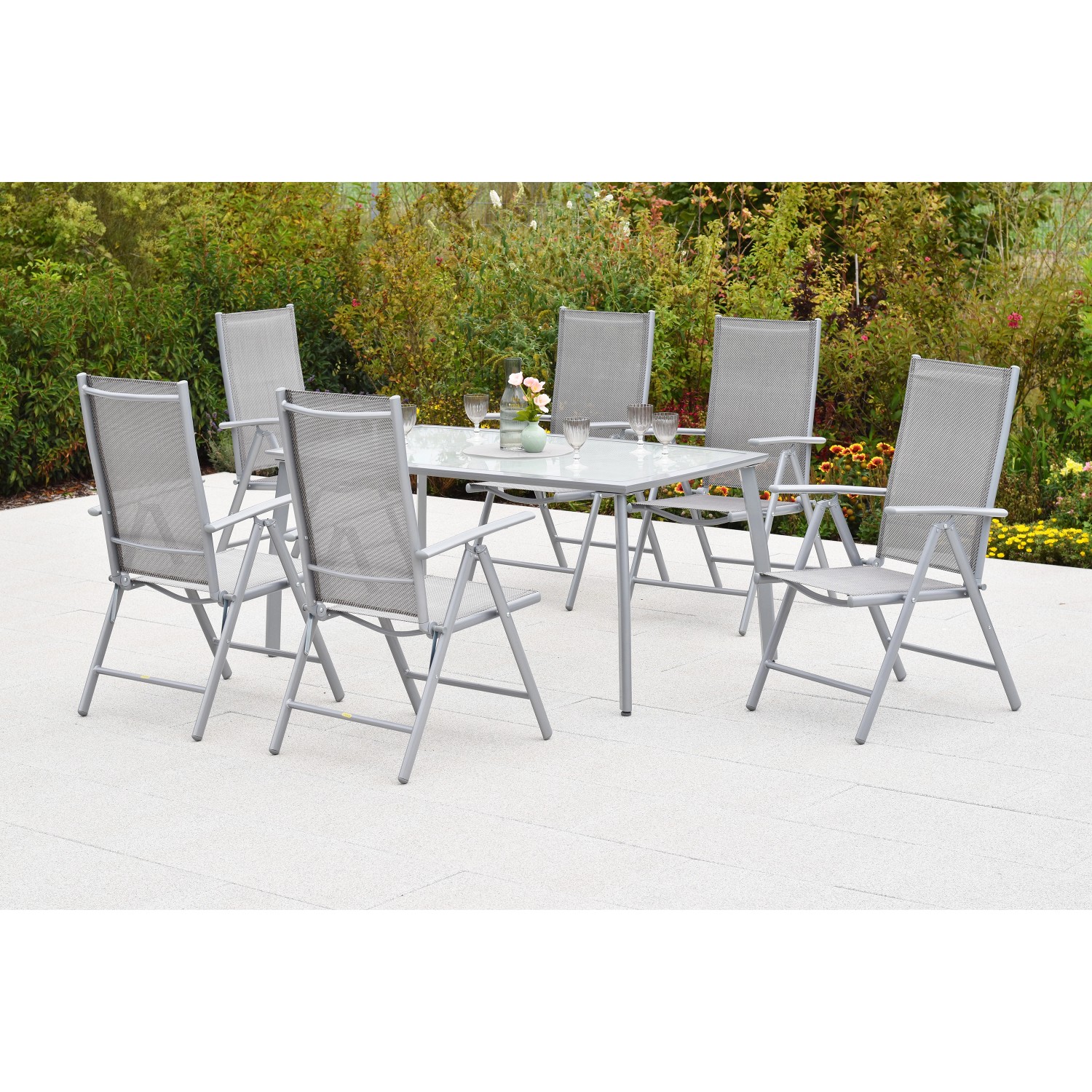 Merxx Amalfi Set 7-tlg. 6 Klappsessel Gartentisch 150 x 90 cm Diamantbraun günstig online kaufen