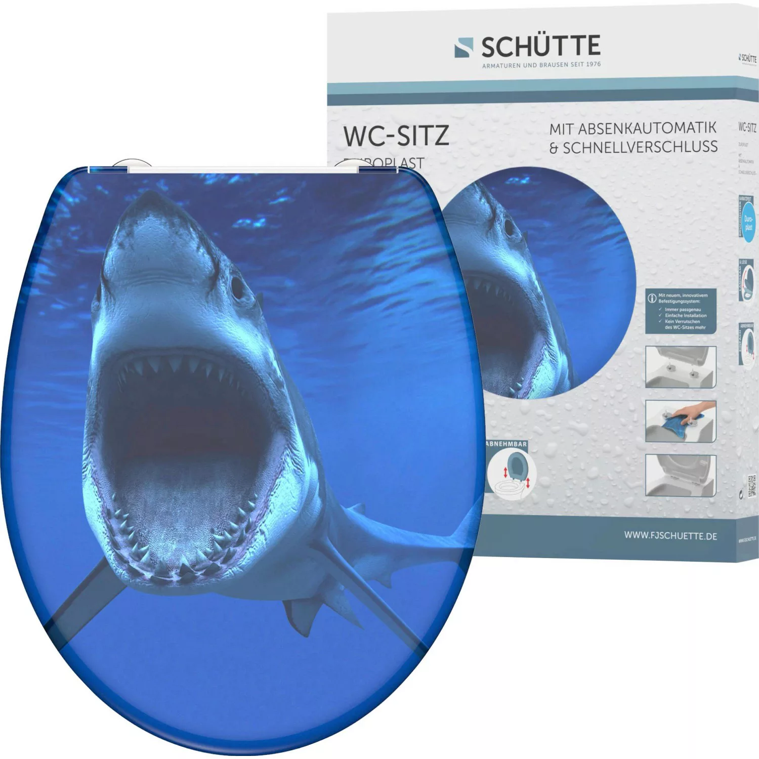 Schütte WC-Sitz Shark Duroplast mit Absenkautomatik & Schnellverschluss günstig online kaufen