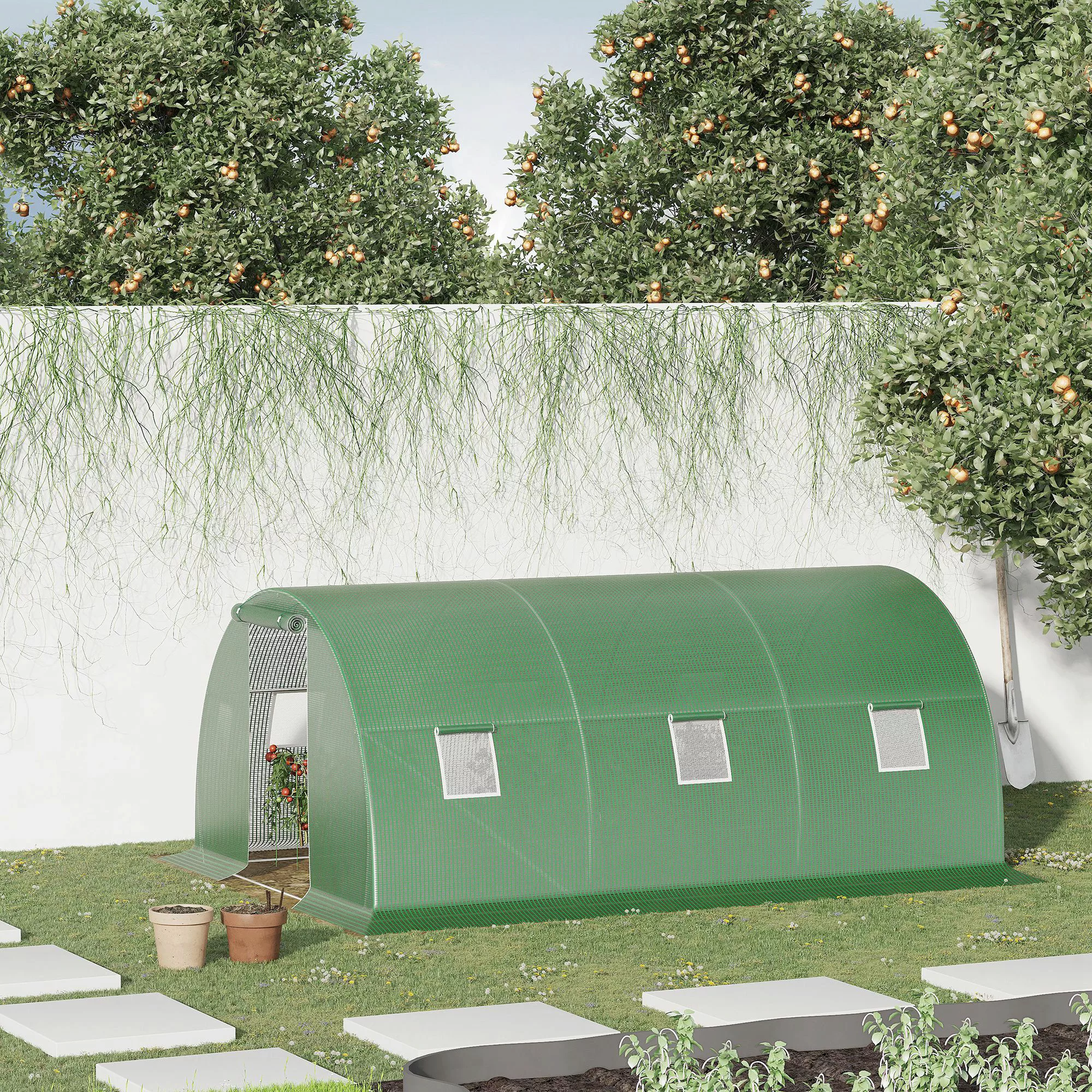 Outsunny Foliengewächshaus Polytunnel 4,5x3m  Begehbar, 6 Fenster, Frostsch günstig online kaufen