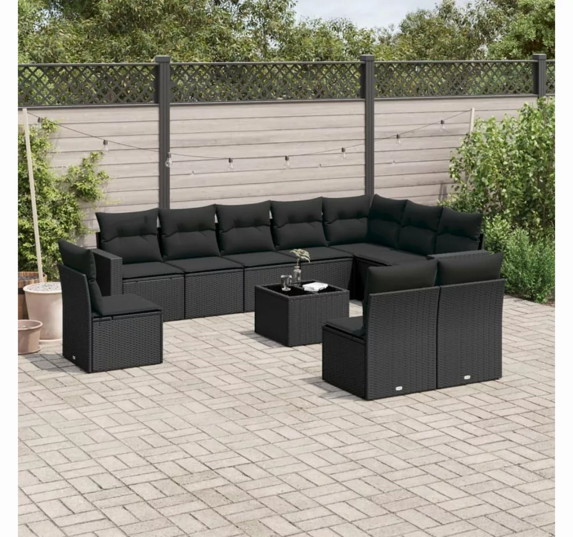 vidaXL Loungesofa 11-tlg. Garten-Sofagarnitur mit Kissen Schwarz Poly Ratta günstig online kaufen