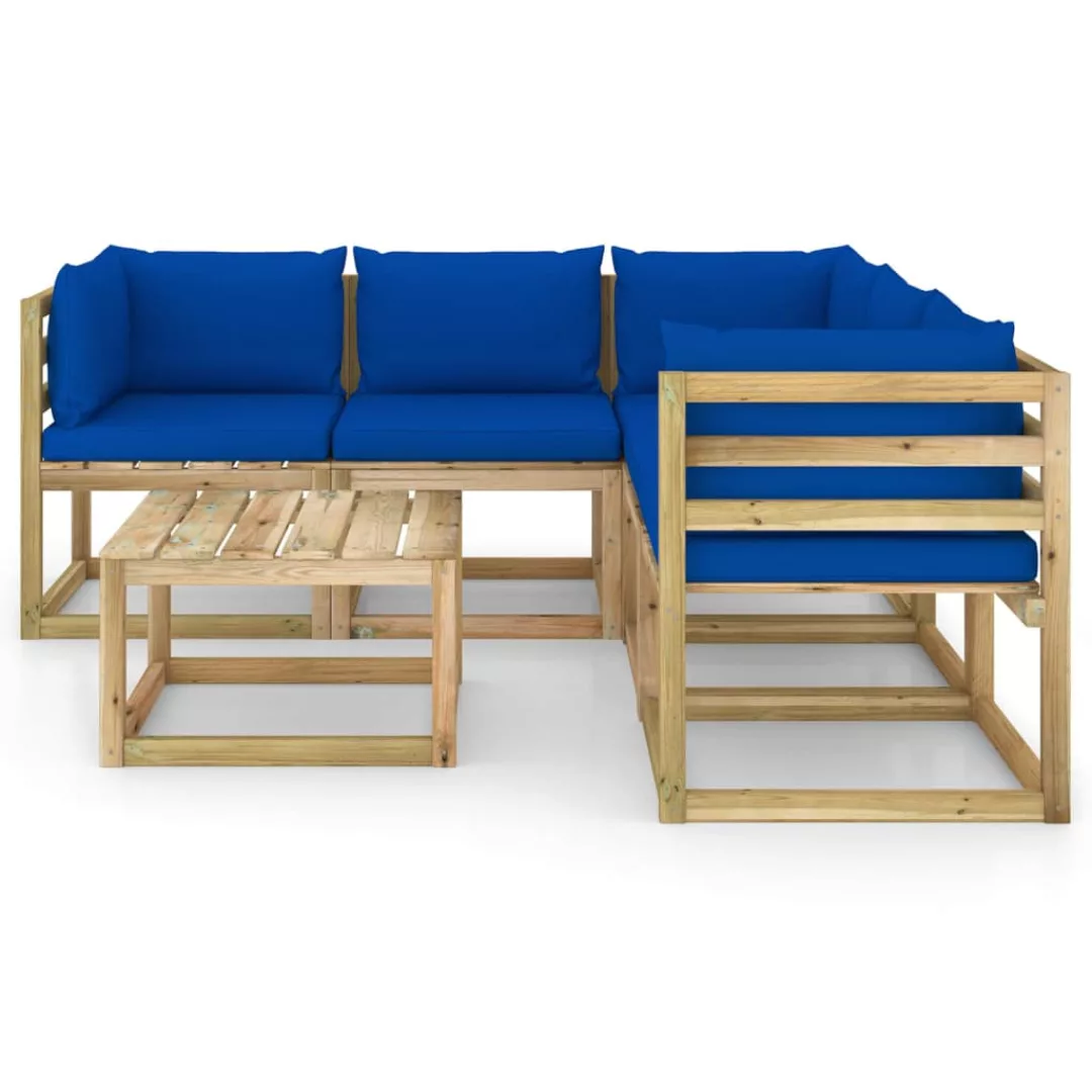 6-tlg. Garten-lounge-set Mit Blauen Kissen günstig online kaufen