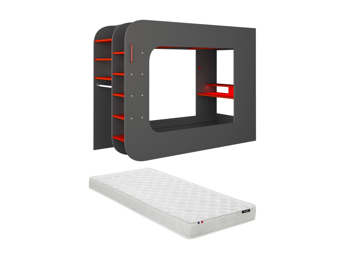 Hochbett mit Gaming-Schreibtisch & Stauraum & Matratze + LEDs - 90 x 200 cm günstig online kaufen