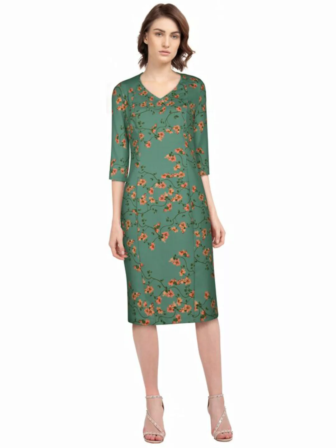 Retro Pencil-Kleid mit Blumen Grün günstig online kaufen