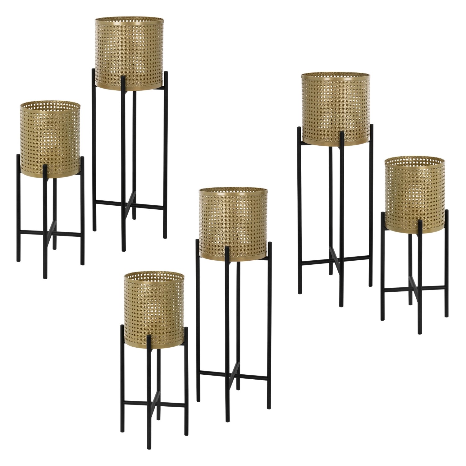 ML-Design Blumenständer 6Er Set Schwarz-Gold 17x17x55cm 19x19x75,5 cm aus S günstig online kaufen