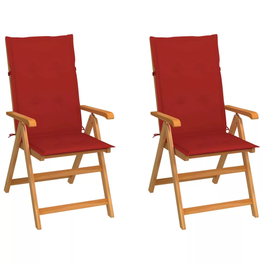 Gartenstühle 2 Stk. Mit Roten Kissen Massivholz Teak günstig online kaufen