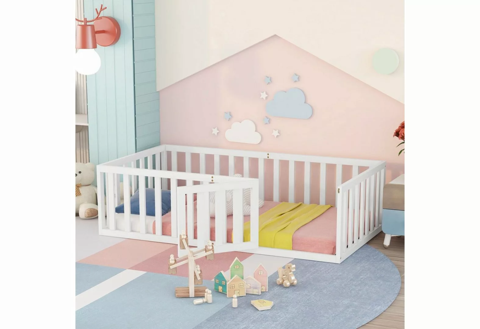 Flieks Kinderbett, Schutzgitter Rausfallschutz mit Tür 90x200cm günstig online kaufen