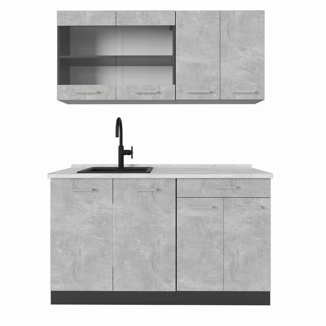 Vicco Küchenzeile R-Line, Beton/Anthrazit, 140 cm, günstig online kaufen