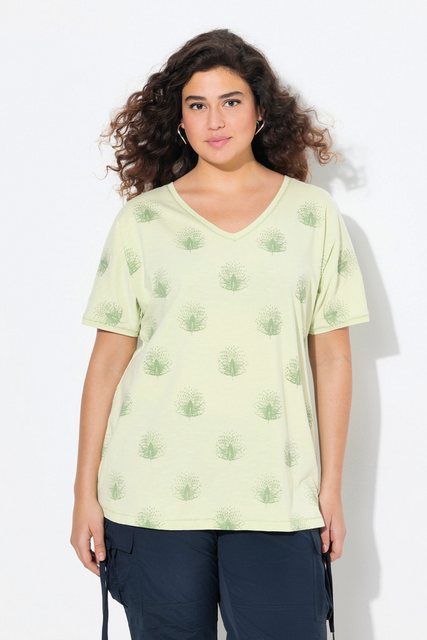 Ulla Popken T-Shirt T-Shirt Pfauen Oversized V-Ausschnitt Halbarm günstig online kaufen