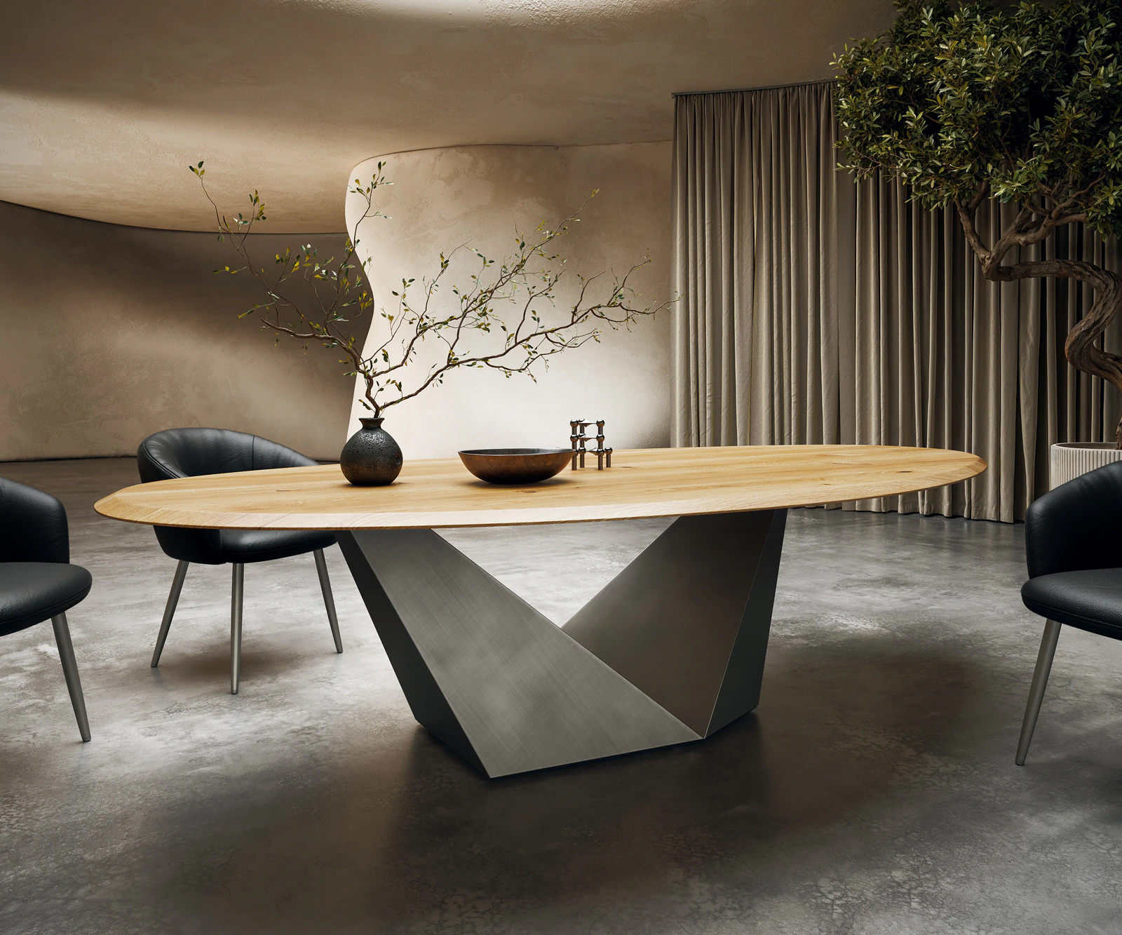 Esstisch Edge Oval 280x130x2,5 Eiche Natur Prisma Metallic Silber Flow-Edge günstig online kaufen