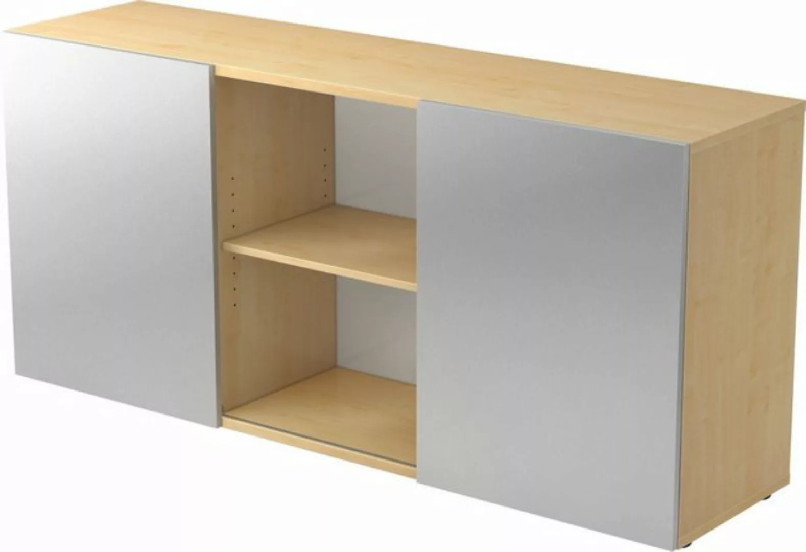 Aktenschrank Sideboard 2 OH BxTXH 160x42x74,8cm Schiebetüren Ahorn/Silber günstig online kaufen