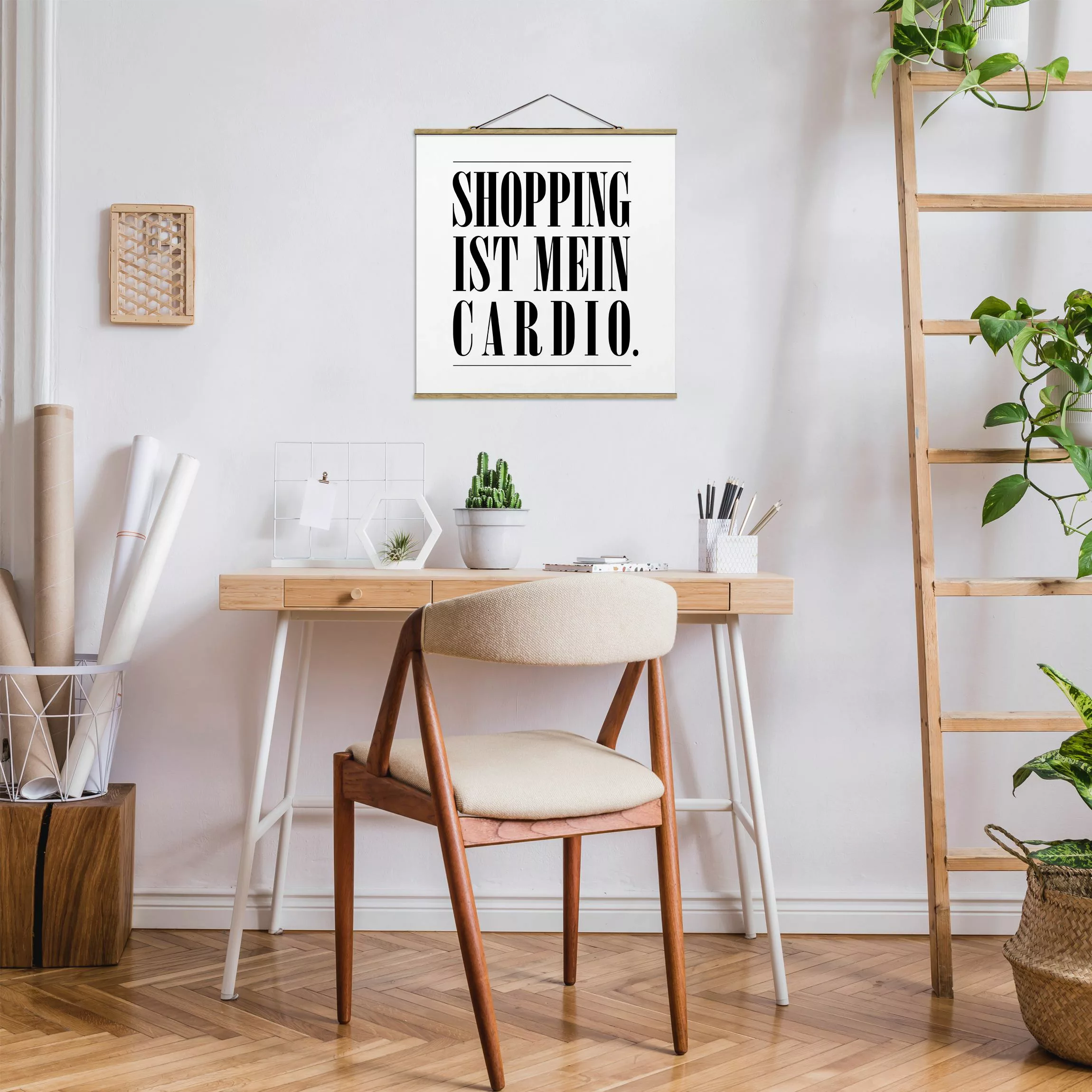 Stoffbild Spruch mit Posterleisten - Quadrat Shopping ist mein Cardio günstig online kaufen