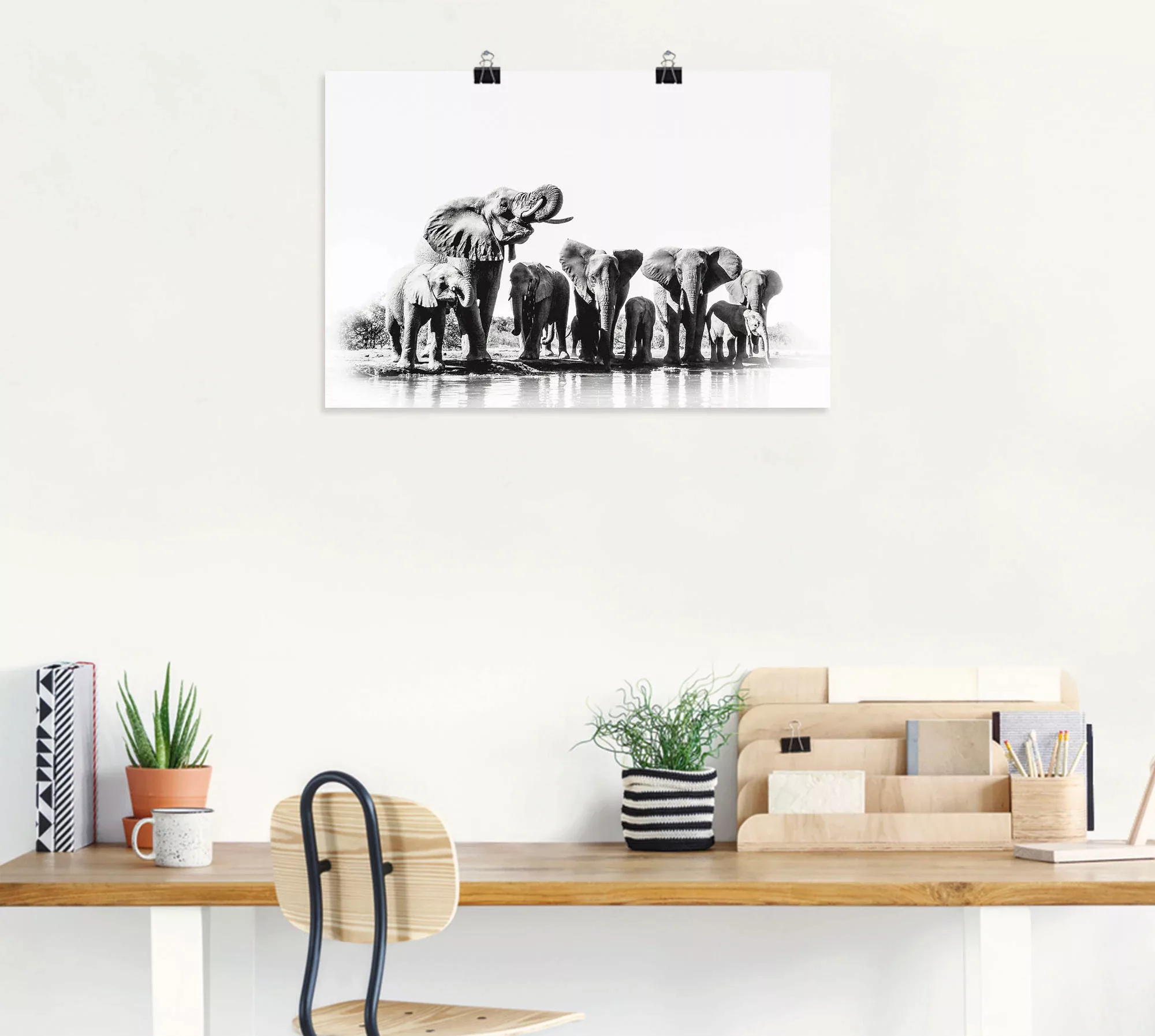 Artland Poster "Elefanten am Wasserloch", Elefanten Bilder, (1 St.) günstig online kaufen