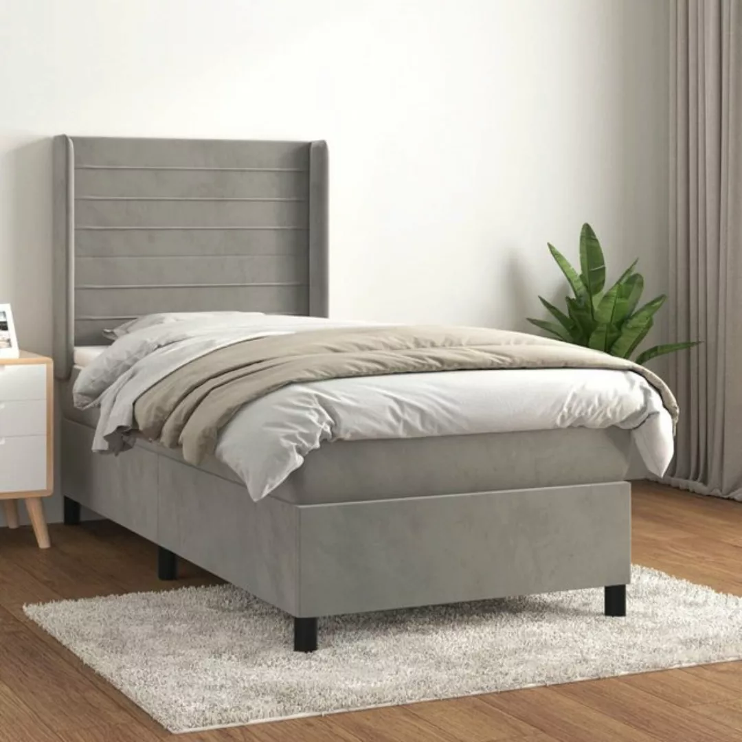 vidaXL Bett Boxspringbett mit Matratze Hellgrau 90x200 cm Samt günstig online kaufen