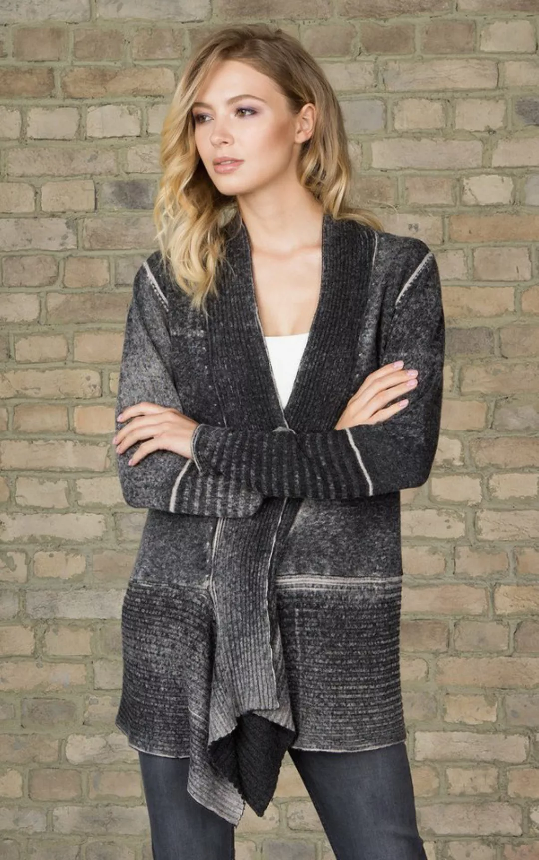 Passioni Cardigan in Taupe mit Acid-Wash-Look günstig online kaufen