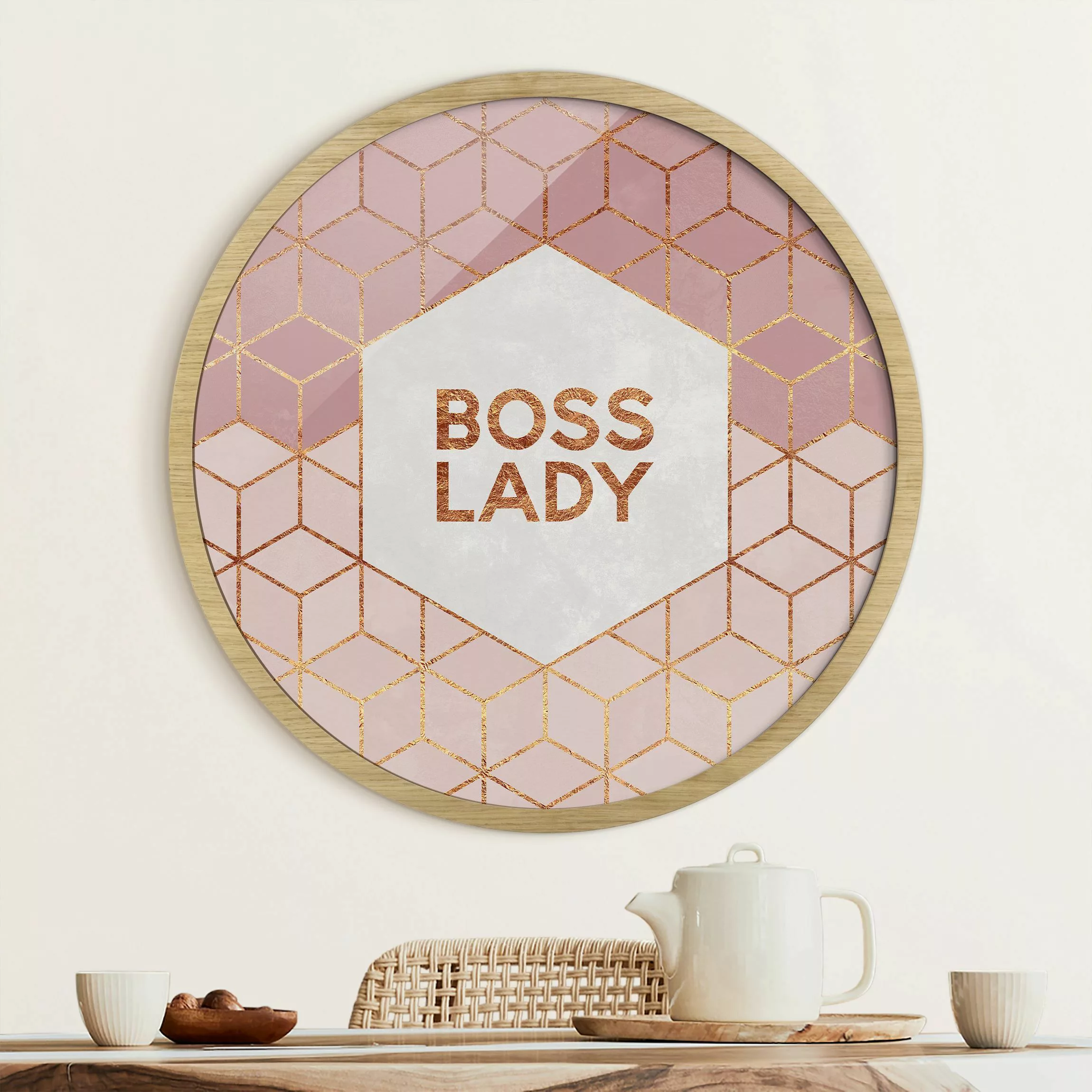 Rundes Gerahmtes Bild Boss Lady Sechsecke Rosa günstig online kaufen