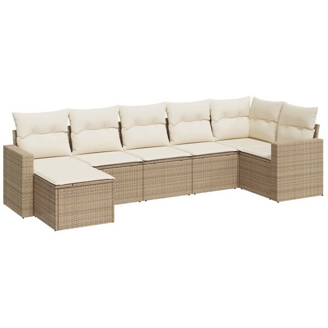 vidaXL Sofaelement 7-tlg. Garten-Sofagarnitur mit Kissen Beige Poly Rattan günstig online kaufen