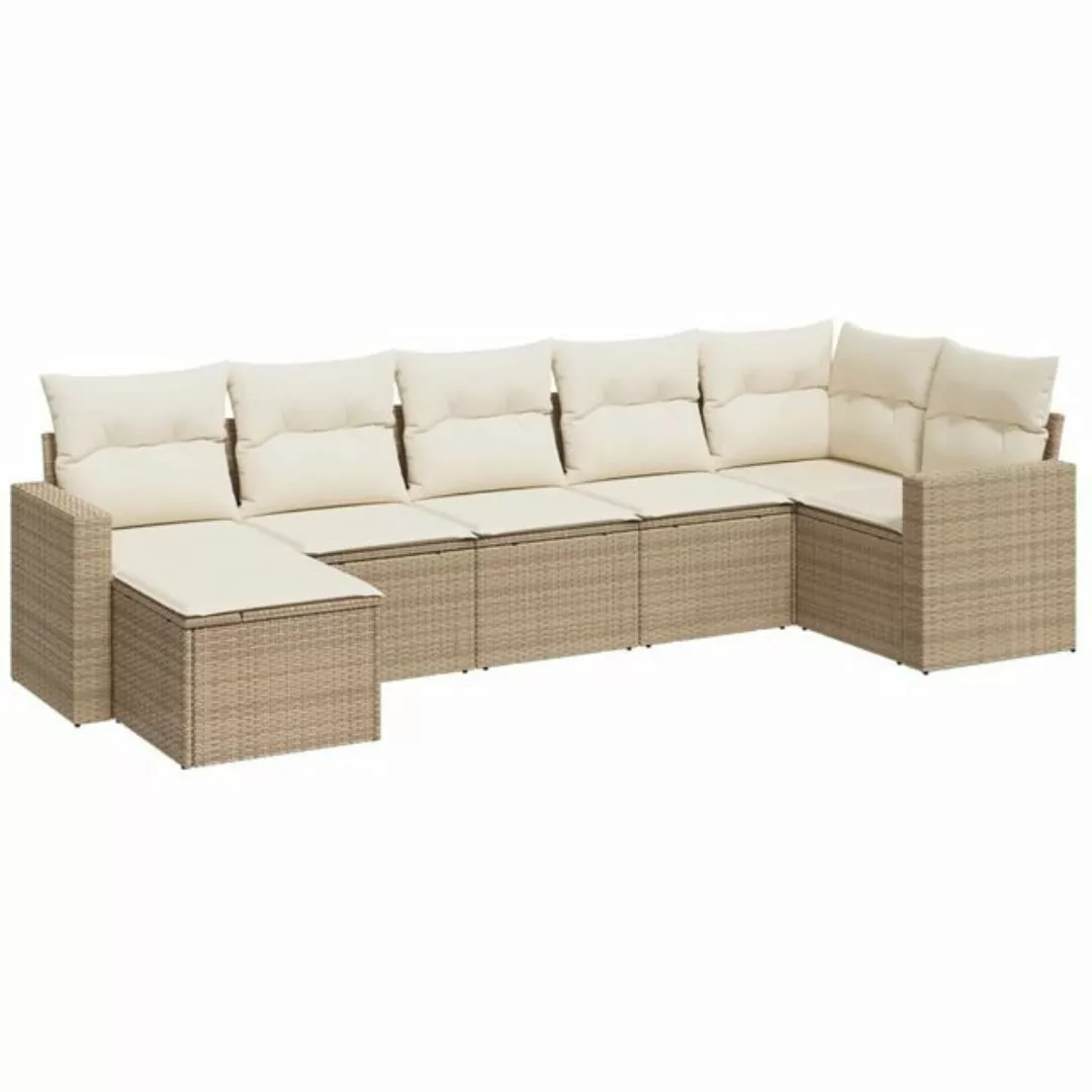 vidaXL Sofaelement 7-tlg. Garten-Sofagarnitur mit Kissen Beige Poly Rattan günstig online kaufen