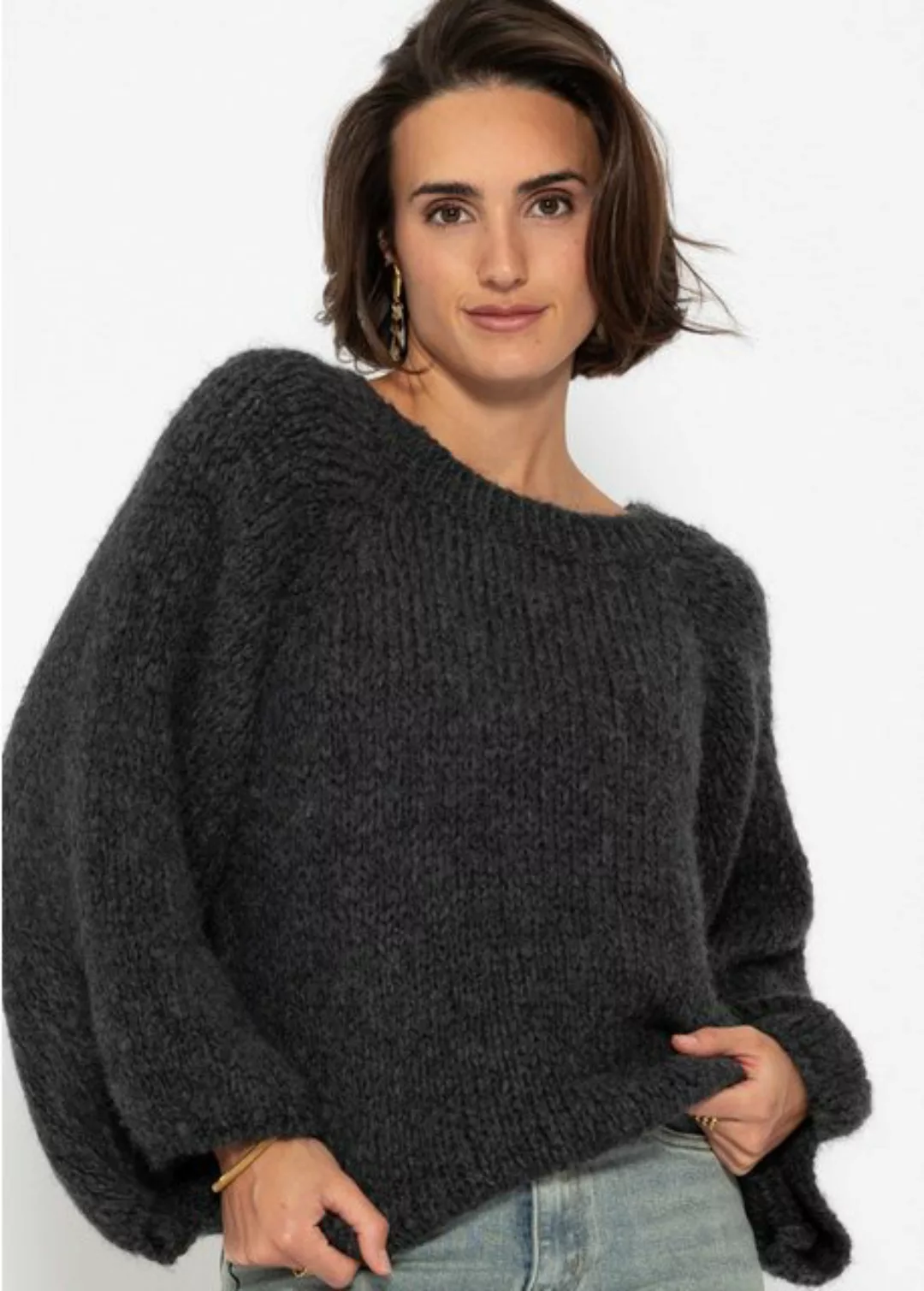 SASSYCLASSY Strickpullover Pullover mit weitem Rundhalsausschnitt Damen Pul günstig online kaufen