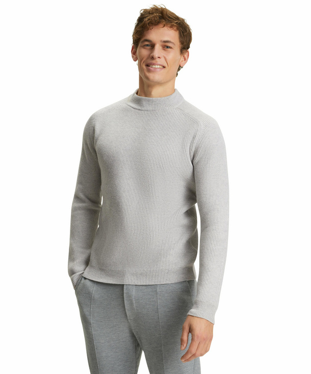 FALKE Herren Pullover Stehkragen, 3XL, Grau, Rippe, Schurwolle, 60181-38200 günstig online kaufen