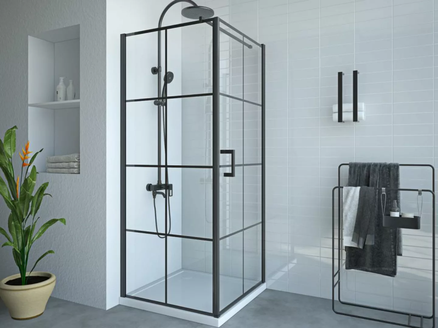 Duschtrennwand - 80 x 80 x 190 cm - Schwarz matt - CAPARICA günstig online kaufen