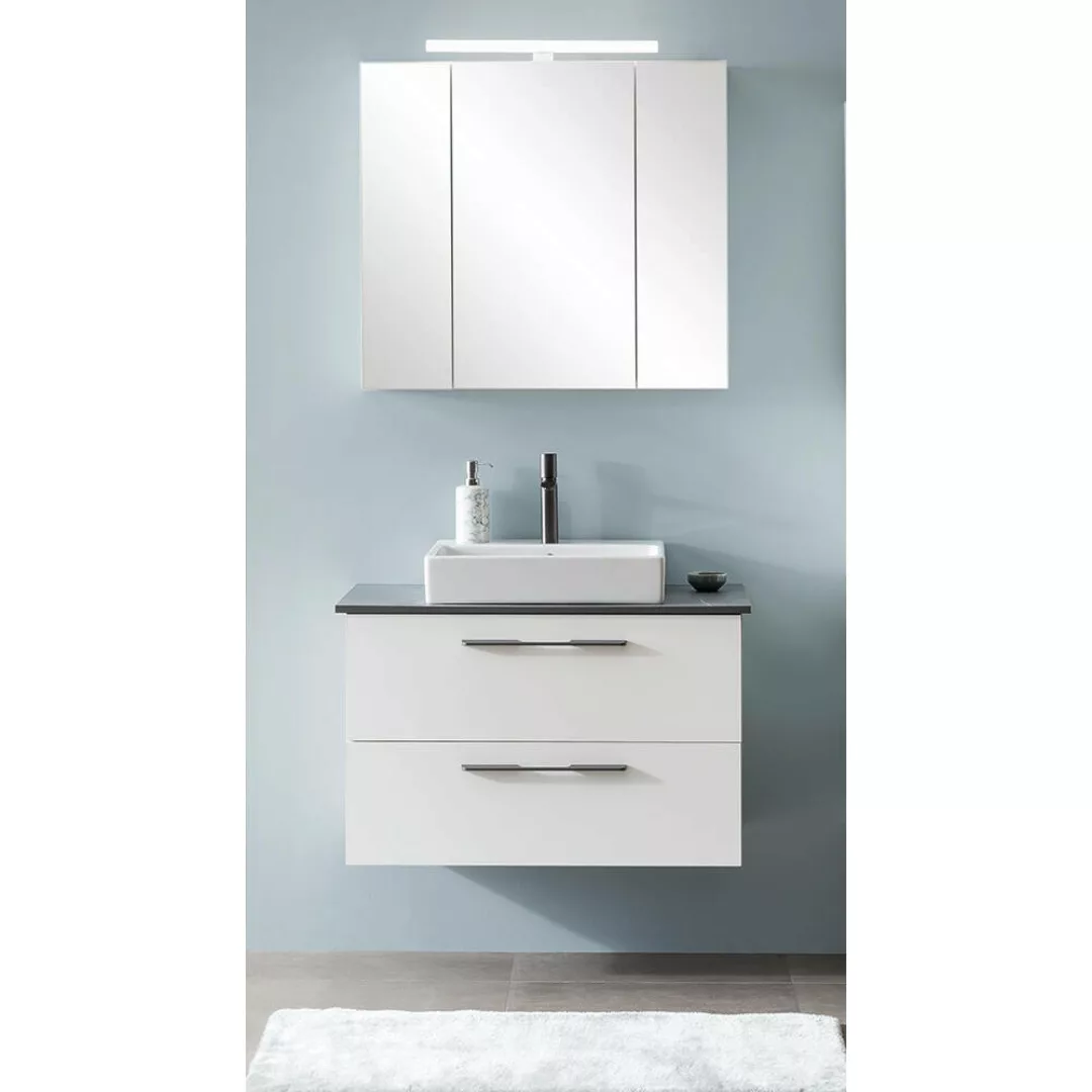 Waschplatz Set mit Spiegelschrank inkl. Beleuchtung weiß matt MESA-80 günstig online kaufen