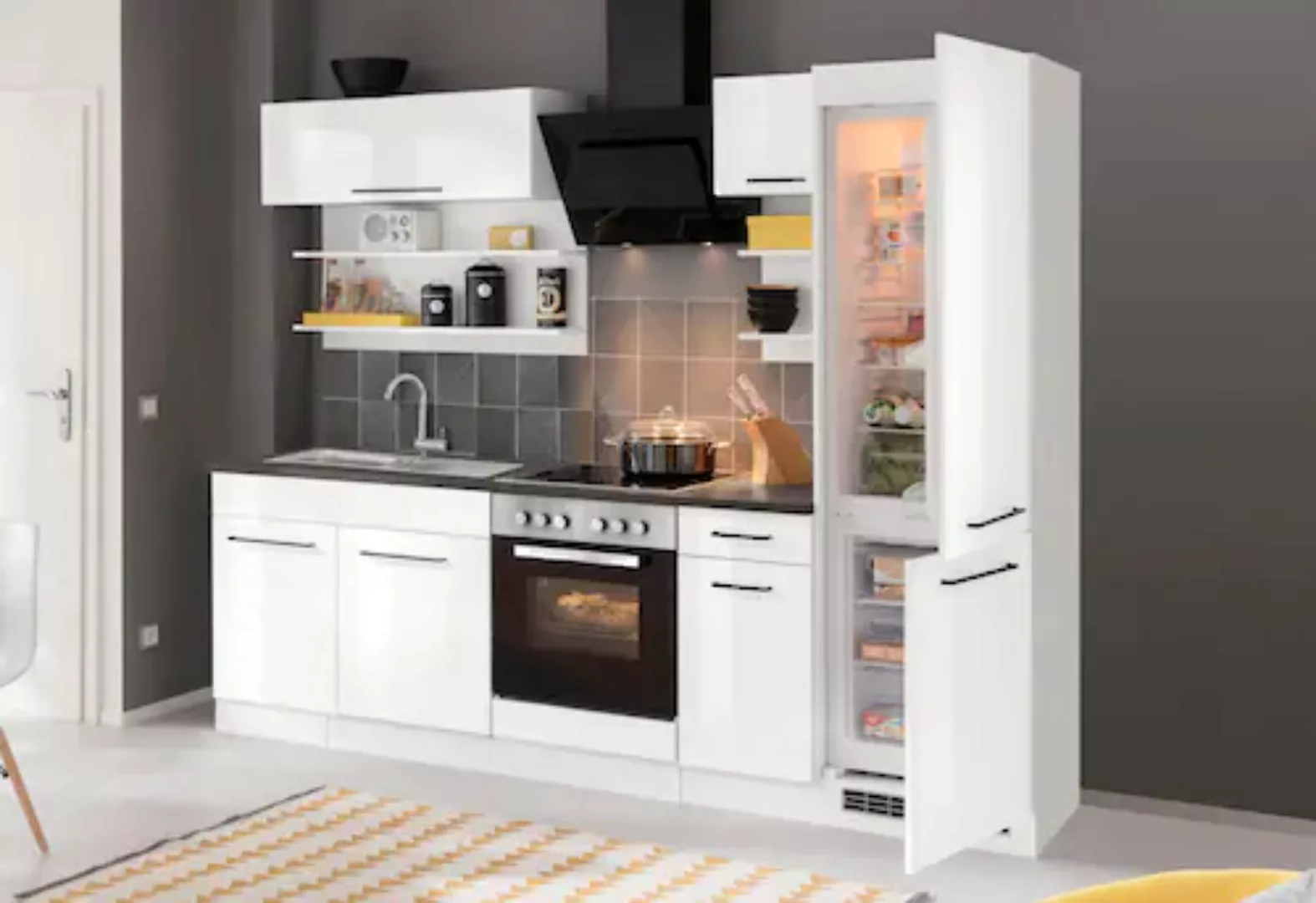 HELD MÖBEL Küchenzeile »Tulsa«, mit E-Geräten, Breite 270 cm, schwarze Meta günstig online kaufen