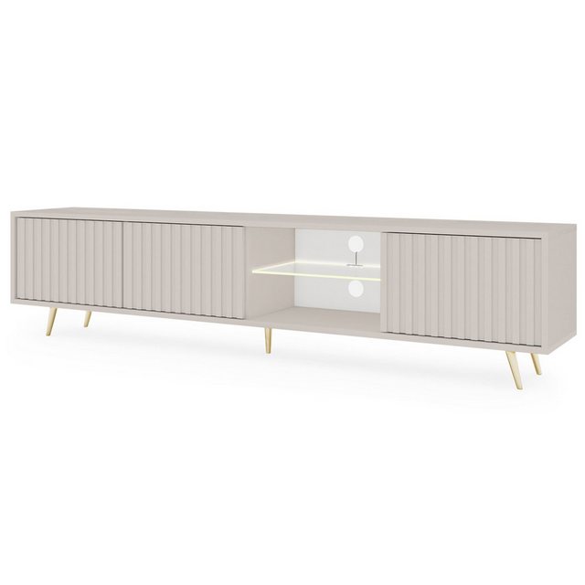 Selsey TV-Schrank BELLO mit goldenen Füßen, Lamellenfronten und LED, 175 cm günstig online kaufen