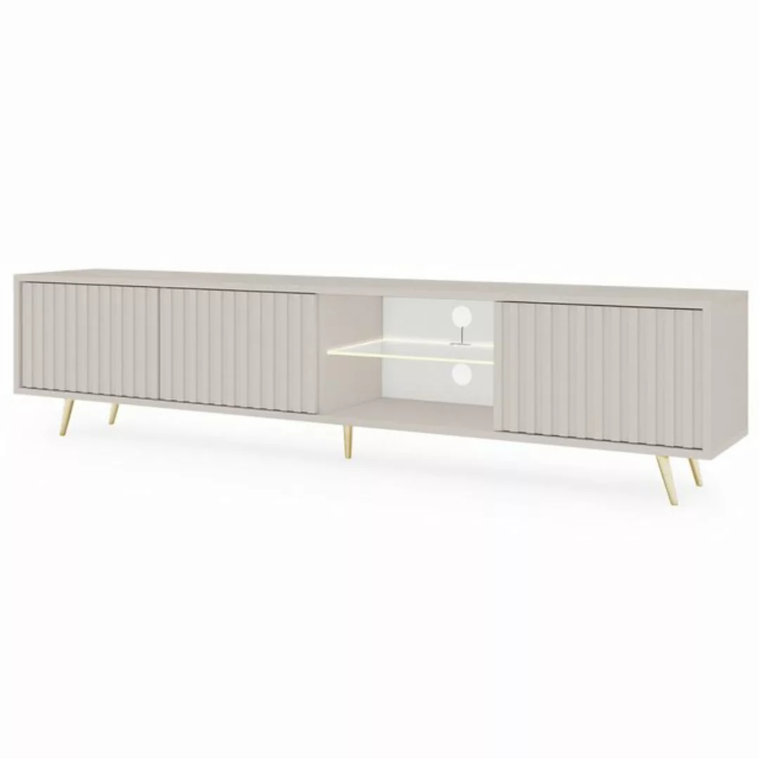 Selsey TV-Schrank BELLO mit goldenen Füßen, Lamellenfronten und LED, 175 cm günstig online kaufen